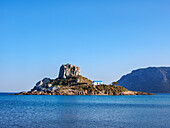 Insel Kastri vom Agios Stefanos Strand aus gesehen, Kamari Bucht, Insel Kos, Dodekanes, Griechische Inseln, Griechenland, Europa