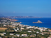 Blick auf die Insel Kastri, Kamari-Bucht, Insel Kos, Dodekanes, Griechische Inseln, Griechenland, Europa