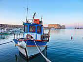 Old Venetian Port and The Koules Fortress at sunset, City of Heraklion, Crete, Greek Islands, Greece, Europe