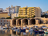 Venetian Dockyards at the Old Port, sunrise, City of Heraklion, Crete, Greek Islands, Greece, Europe