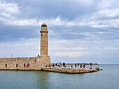 Old Harbour Lighthouse, City of Rethymno, Rethymno Region, Crete, Greek Islands, Greece, Europe