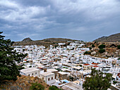 Dorf Lindos, Blick von oben, Insel Rhodos, Dodekanes, Griechische Inseln, Griechenland, Europa
