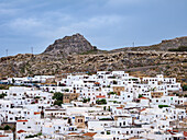 Dorf Lindos, Blick von oben, Insel Rhodos, Dodekanes, Griechische Inseln, Griechenland, Europa