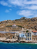 View towards the Panormitis Church, Pigadia, Karpathos Island, Dodecanese, Greek Islands, Greece, Europe