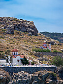 Kapelle und Friedhof in Pigadia, Insel Karpathos, Dodekanes, Griechische Inseln, Griechenland, Europa