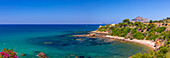 Panoramic rugged coastline near Cefalu, Mediterranean Sea, Province of Palermo, Sicily, Italy, Mediterranean, Europe