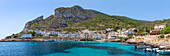 Panoramablick auf die Insel Levanzo, Cala Dogana, Ägadische Inseln, Provinz Trapani, Sizilien, Italien, Mittelmeer, Europa