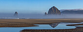 USA, Oregon, Haystack Rock at Cannon Beach in morning mist