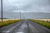 Regenwolken über einem Feldweg im Sommer