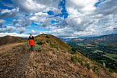 USA, Idaho, Hailey, Senior woman hiking Carbonate Mountain trail