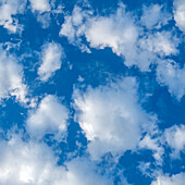 Flauschige weiße Wolken am blauen Himmel