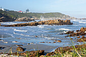 South Africa, Hermanus, Waves washing against rocks on Kammabaai Beach