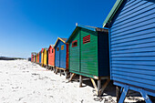 South Africa, Muizenberg, Row of colorful beach huts on Muizenberg Beach