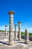 Ancient Roman Basilica Ruins at Baelo Claudia Under Clear Blue Sky