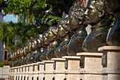 A row of busts of Dominican national heroes in Independence Park in the colonial city of Santo Domingo, Dominican Republic. UNESCO World Heritage Site of the Colonial City of Santo Domingo.
