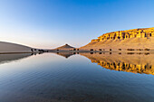 Qarun Lake, Faiyum Oasis, Egypt. Reflections in Qarun Lake in the desert.