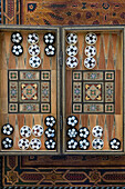 Fes, Morocco. Hand carved backgammon set with inlay.