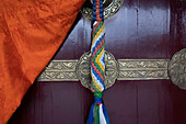 Asia, Nepal, Pokhara. Close-up of door at Jangchub Choeling Buddhist Monastery