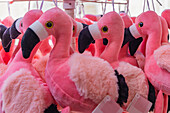 Saintes-Maries-de-la-Mer, Bouches-du-Rhone, Provence-Alpes-Cote d'Azur, France. Pink flamingo plushies for sale in the Camargue.