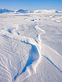 Landscape at frozen Gronfjorden, Island of Spitsbergen. Arctic region, Scandinavia, Norway, Svalbard
