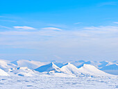 Blick über Fridtjovbreen. Landschaft im Van-Mijenfjorden-Nationalpark (früher Nordenskiold-Nationalpark), Insel Spitzbergen. Arktis, Skandinavien, Norwegen, Svalbard