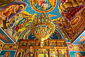 Romania, Transylvania, Maramures, Aspra, commune of Vima Mica. Blue church interior and exterior de Lemn.
