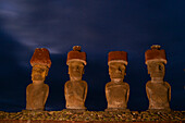 A view of the Moai of Anakena at night. Rapa Nui, Easter island, Chile