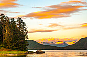 USA, Alaska, Tongass National Forest. Sunset on Admiralty Island and inlet.