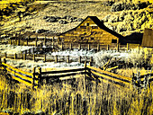 USA, Colorado. Infrared of old barn along Last Dollar Road