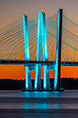 USA, New York, Tarrytown. Hudson River and the Gov. Mario Cuomo (Tappan Zee) Bridge at night