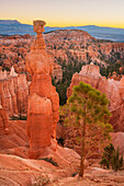 Thor's Hammer and colorful hoodoos seen from below the canyon rim at Sunrise Point, Bryce Canyon National Park, Utah.
