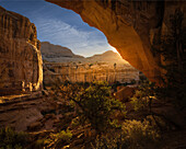 USA, Utah, Capital Reef National Park. Sunrise on rock formations.