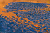 USA, Washington State, Copalis Beach. Patterns in beach sand at sunset.