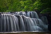 USA, West Virginia, New River Gorge National Park. river waterfalls and forest in spring.