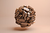 Surreal ball formed by chocolate ice creams on soft brown background