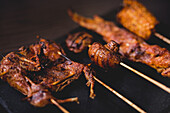 Delicious cooked spicy duck skewers