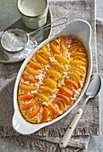Rice pudding casserole with apricots