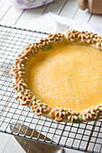 Lemon tart with pastry blossom crust (unbaked)