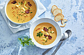 Slovakian potato soup with bryndza cheese and bacon