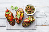 Tomato tapenade crostini with basil