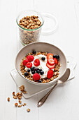 Granola muesli with yoghurt and berries