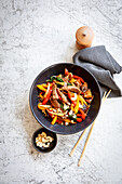 Beef fillet wok with peppers and cashew nuts