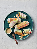 Summer rolls with peanut dip and soy sauce