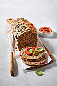 Wholemeal spelt bread with tomato spread