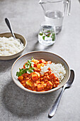 Sweet potato and chickpea curry with pineapple and rice