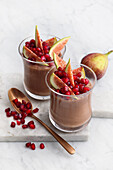 Chocolate mousse with figs and pomegranate seeds