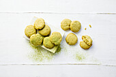Matcha biscuits on a white background