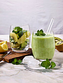 Refreshing kiwi smoothie with mint