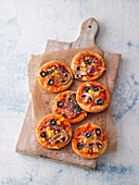 Mini pizzas with various toppings