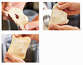 Stretching and folding yeast dough in three steps
